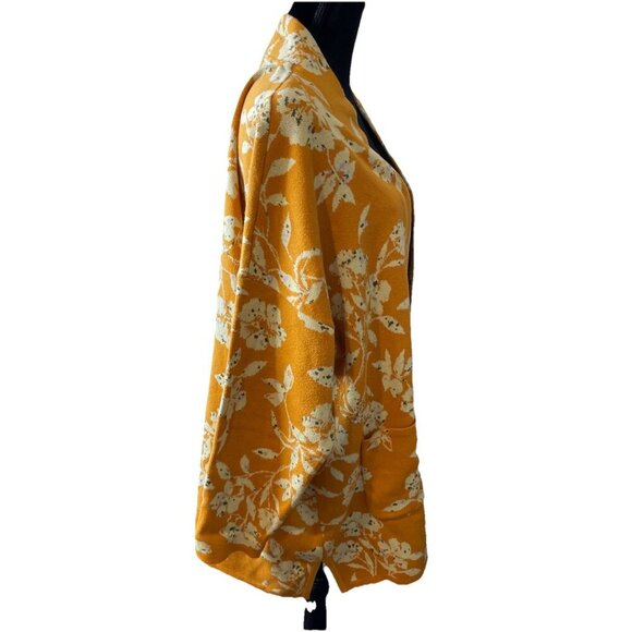 Isaac Mizrahi Live Size 2X Gold Purple Floral Open Cardigan Sweater Pockets Boho - Picture 3 of 5